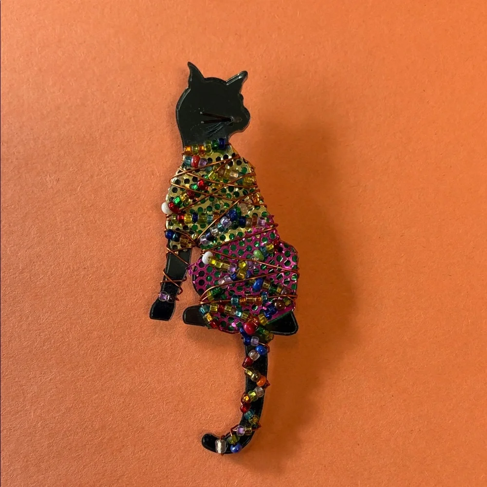 Colorful Beaded Cat Brooch